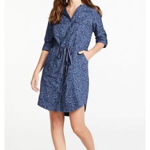 L.L. Bean Cotton Comfort Tencel Dress in Vintage Indigo Brush Print Size M